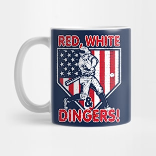 Red White and Dingers USA American Flag Baseball Hitter Funny Baseball Saying Mug